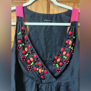 Nanette Lepore black beaded babydoll peasant top tank sz 10